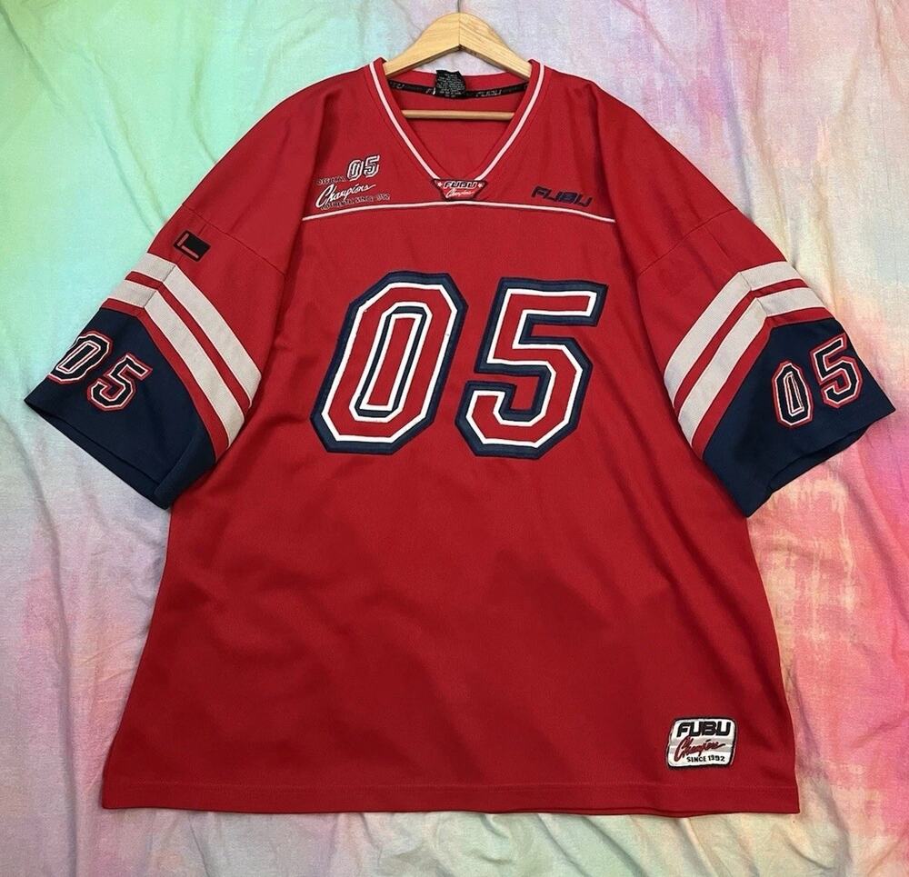 Vintage Y2K FUBU 05 Embroidered Football Jersey Baggy Oversized Hip Hop Sz 2X